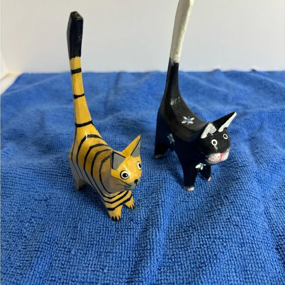 Handcrafted Cat Figurines - Black and Yellow